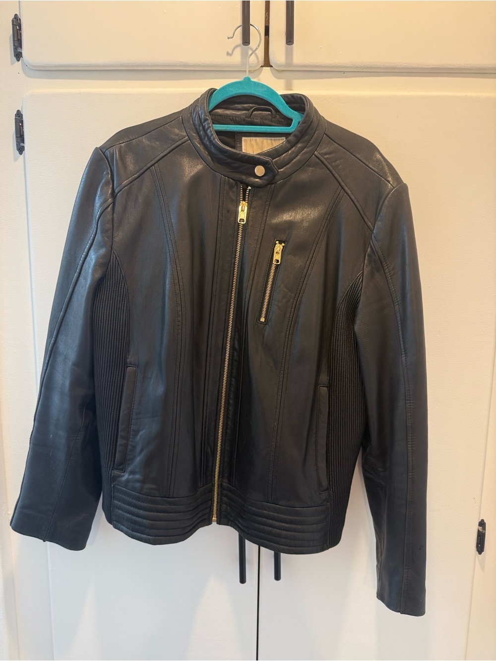 MICHAEL Michael Kors Black Leather Jacket with Gold Hardware